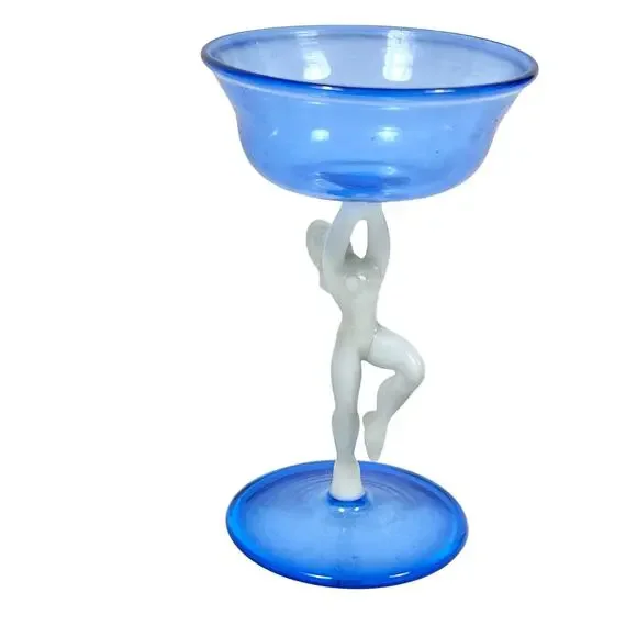 Vintage Bimini Blue Glass Liqueur Decanter Set by Fritz Lampl Blown Art 1920s - Picture 11 of 11